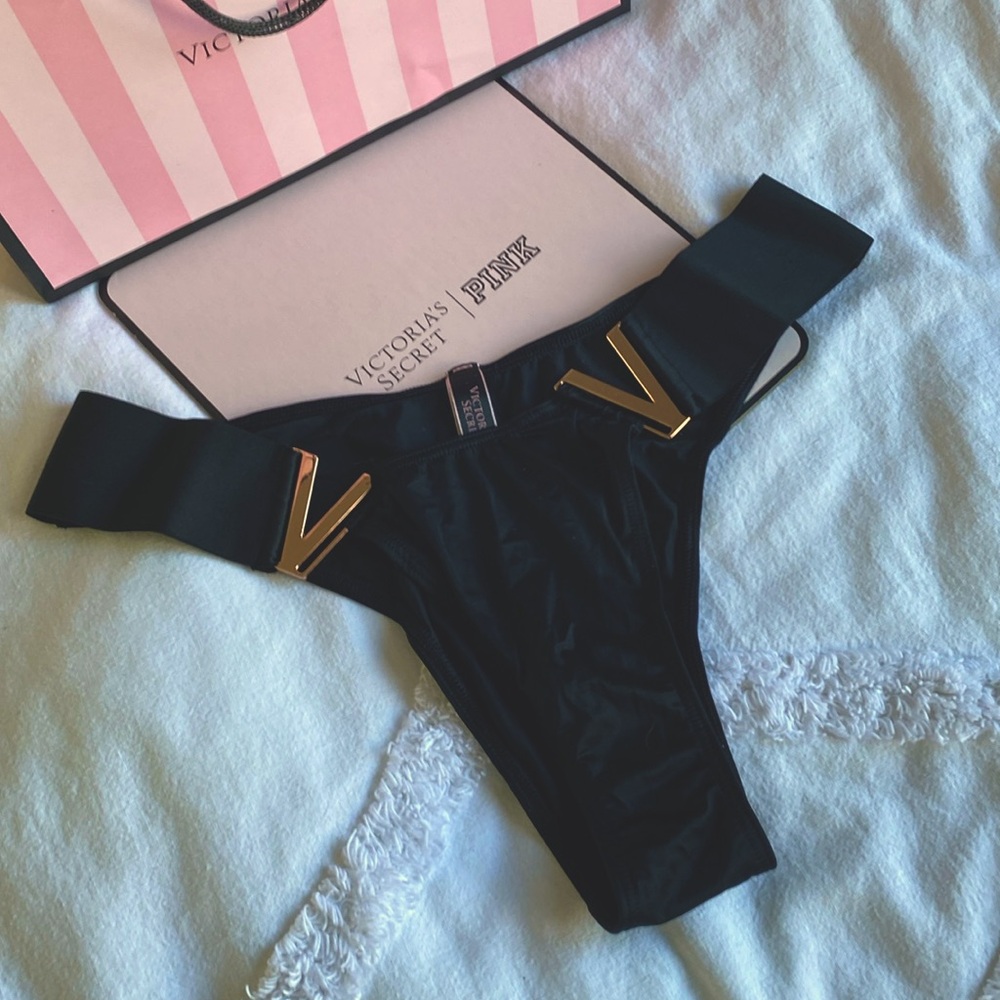 Rare Victoria’s Secret Very Sexy V hardware satin Brazilian
